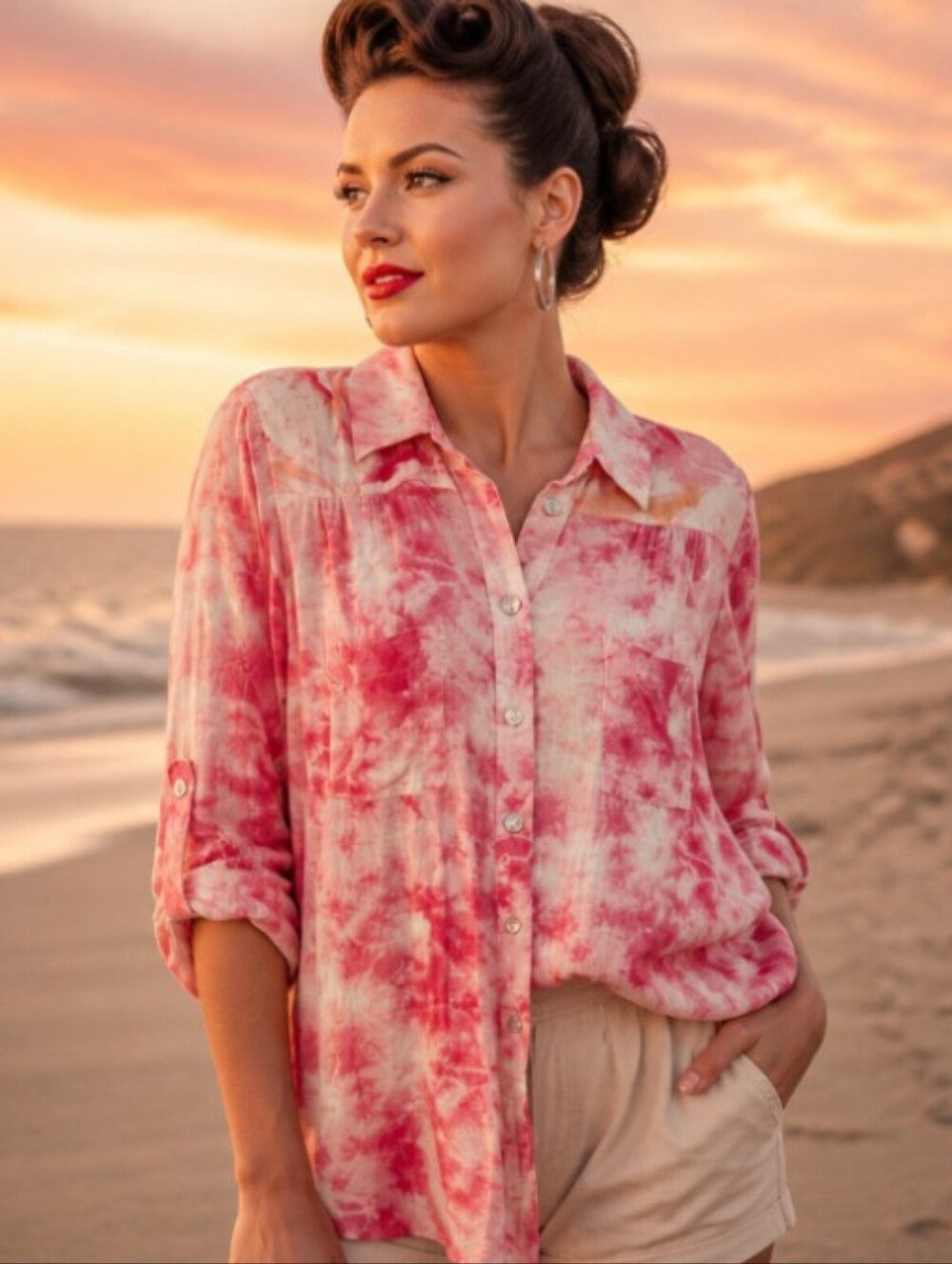 fig and flower Pink Tie-Dye Button-Down Shirt
